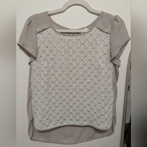 LC Lauren Conrad Lace Front Blouse - Cream and Gray